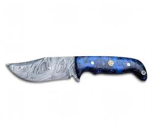 Handcrafted Damascus Steel Outdoor Utility Tool with Blue Swirl <b>Resin</b> Handle - Product Image 3