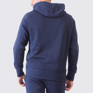 Ensemble de survêtement en molleton pour homme avec logo personnalisé, coupe ajustée, 2 pièces, sweat à capuche et pantalon de jogging, vêtements de sport pour homme, coton, bleu marine uni - Product Image 3