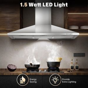 Cappa aspirante da parete da 36 pollici con 450 CFM, in acciaio inossidabile, convertibile per piano cottura, con o senza condotto in alluminio - Product Image 4