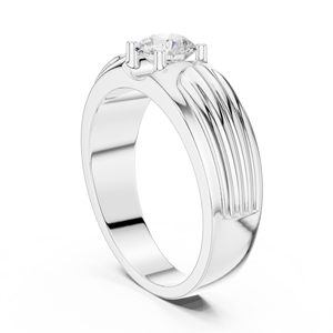 Bague solitaire côtelée pour homme en or jaune avec diamant de laboratoire – Bijou de fiançailles moderne pour marié - Product Image 3