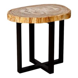 Mesa Auxiliar Rústica con Tapa de Madera y Base de Hierro, Estilo Rústico, Construcción Robusta y Colocación Versátil - Product Image 2