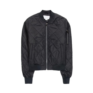 Black Quilted Bomber <b>Jacket</b> Women's Full Sleeve Zipper Closure Solid Color Autumn Wear Regular Length Polyester Material - Product Image 1