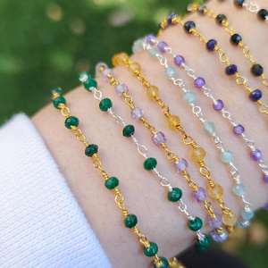 Bracelet en pierres précieuses perlées Émeraude Tanzanite Onyx Aigue-marine Citrine Argent sterling 925 Plaqué or 14 carats Bijou Cadeau - Product Image 2