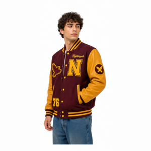 Chaqueta Bomber Varsity de Béisbol Personalizada para Hombre, de Nylon/Algodón, Cuello Redondo, Bordado Frontal, Chaqueta de Moda de Invierno - Product Image 3