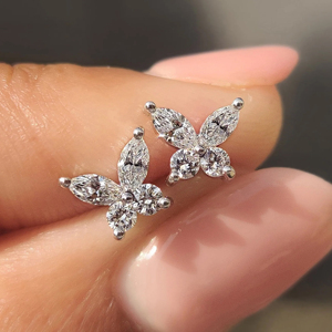 Pendientes de Mariposa con Diamantes de Corte Marquesa, Plata 925, Joyería Clásica para Uso Diario de Mujer - Product Image 2