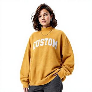 Sweat-shirt en molleton pour femme, col montant, coupe oversize, épaules tombantes, tricoté, style pull, longueur standard, meilleurs fabricants en gros - Product Image 1