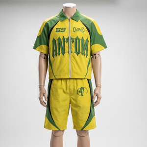 Custom Y2K Graphic Mens Summer Streetwear Outfit Yellow Short Sleeve <b>Zip</b> <b>Up</b> Shirt And Shorts Set Casual Tracksuit Clothing Set - Product Image 5