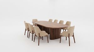 VIAMOS Wood Quiet Dining Table Set 12 Seater Luxury Wooden Dining Furniture Fabric Alaska-11 - Linen <b>Upholstery</b> Chair - Product Image 2