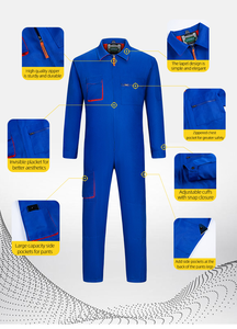 Combinaison de travail unisexe JNA Group, bleu foncé avec bordure orange, bretelles réglables, plusieurs poches, usage industriel, polyester, certifiée CE - Product Image 5