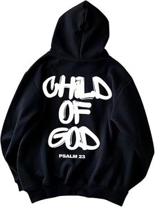 Sweat-shirt à capuche imprimé Child Of God pour homme, coupe régulière, en coton noir, vêtements décontractés d'automne - Product Image 2