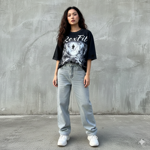 เสื้อยืด Rexfit Sports ทรงโอเวอร์ไซส์ วินเทจ ล้างสีแบบแอซิดวอช พิมพ์ลายตามสั่ง เสื้อผ้าสตรีทแวร์ สีซีดจางแบบซันเฟด ผ้าฝ้ายเนื้อดี - Product Image 2