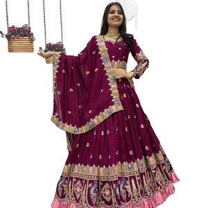 Magnifique Lahenga Choli de soirée et de mariage, en tissu de pure soie Vichitra, personnalisé, inspiré de Bollywood, prêt pour le tapis rouge et la rampe, au design tendance. - Product Image 1