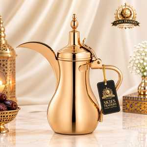 Cafetière arabe dorée martelée Dallah, traditionnelle du Moyen-Orient, texturée - Product Image 6