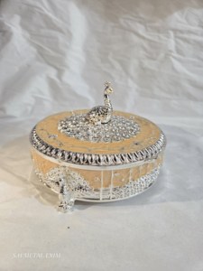 Luxury Silver Plated Peacock <b>Gift</b> <b>Box</b> Round Enamel Jewelry Case Velvet Lined Divided Utility <b>Sweet</b> Organizer Container - Product Image 1
