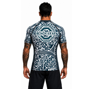 Rashguard MMA à manches courtes avec logo personnalisé, impression numérique, polyester/coton, séchage rapide - Product Image 2
