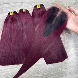 Ensemble Ensemble avec fermeture Bourgogne Trendy Couleur Extensions de cheveux Fermeture Transparent Dentelle Humaine Vietnamienne Bon Prix - Product Image 3
