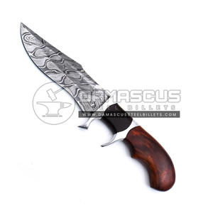 มีดล่าสัตว์เหล็กดามัสกัสเกรด DIY งานแฮนด์เมดสั่งทำพิเศษ ขายดี พร้อมด้ามไม้และปุ่มจับนิ้วหัวแม่มือ ใบมีดขนาด 4 นิ้ว - Product Image 5