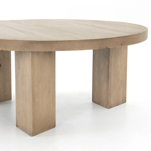 36" Round Solid Mango Wooden Top With Folding Triangular Pedestal <b>Leg</b> In Light Brown Finish Home Living Room Center <b>Coffee</b> <b>Table</b> - Product Image 3