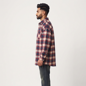 <b>Men</b> <b>Flannel</b> Long <b>Shirts</b> Loose Fit Oversize Night Wear Top Casual 100% Cotton Polyester Baggy Drop Shoulder Long <b>Shirts</b> <b>Men's</b> - Product Image 5