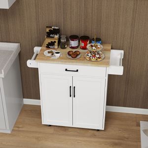Carrello da Cucina Regolabile con Ruote, 1 Cassetto, 2 Ante, Ripiani Portaoggetti e Portasciugamani Incluso - Product Image 6