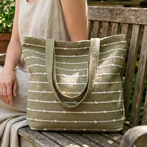 Bolsa de Compras Tejida a Mano Estilo Bohemio, Bolsa de Mercado Reutilizable Ecológica de Algodón a Rayas para Mujer, Bolsa para Ropa - Product Image 3