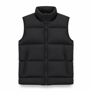 Custom Matte <b>Black</b> Reversible Waterproof 100% Polyester Puffer <b>Vest</b> <b>Men</b> Bodybuilder Fit High Neck Stand Collar Waistcoat - Product Image 1