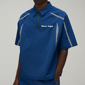 Polo à manches courtes pour homme, couleur unie, coupe classique, décontracté, bleu avec rayures blanches - Product Image 5
