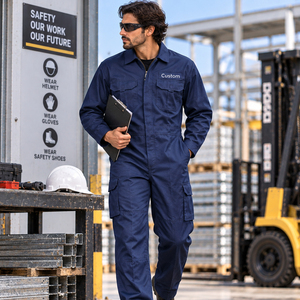 Custom <b>Mens</b> Safety Work Coverall Cotton Industrial <b>Jumpsuit</b> Long Sleeve Heavy Duty Factory Mechanic Construction Uniform - Product Image 4