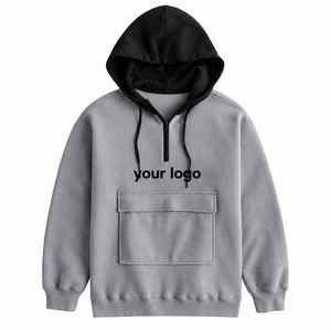 Sudadera con Capucha Premium Ecológica Transpirable Oversize Bicolor con Cremallera de Cuarto y Bolsillo Frontal con Solapa, Estilo Urbano Personalizado - Product Image 1
