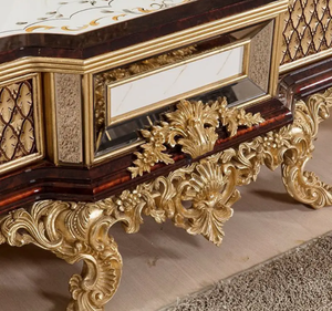 Ensemble de chambre à coucher de style français, design baroque de luxe, en bois de mahogany massif, taille king, meubles sculptés à la main, capitonnés, avec rangement, personnalisable - Product Image 6