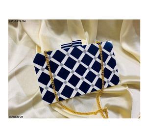 Luxury Wooden <b>Clutch</b> <b>Bag</b> <b>Black</b> White Geometric Pattern Gold Chain Exquisite Design Unique Style New Arrival Latest Design - Product Image 2