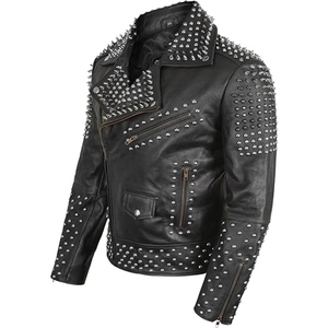 Veste en cuir à motif serpent personnalisé pour hommes, avec clous dorés, style punk rock, veste de motard, OEM ODM - Product Image 4