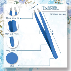 Pinzas de Cejas de Alta Calidad con Punta Inclinada de Color Azul, Removedor de Vello de la Frente, Pinzas de Cejas Hechas de Acero Inoxidable - Product Image 2