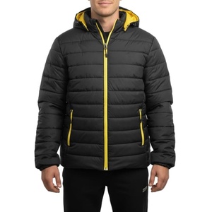 Men's Black Hooded Puffer <b>Jacket</b> With Yellow Zipper Windproof Casual Winter Coat Regular Fit Solid Color Polyester Wadding 2026 - Product Image 6
