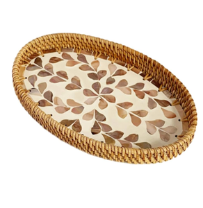 Bandejas de Almacenamiento de Ratán y Nácar, Juego de 3 Piezas, Ratán con Asa, Accesorio de Lujo para el Hogar, Bandeja de Ratán con Nácar - Product Image 3