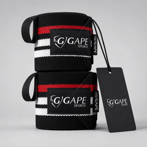 สายรัดข้อมือ GAPE SPORTS ไนลอน สีดำแดงขาวลายทาง ปิดด้วยแถบตีนตุ๊กแก สำหรับยกน้ำหนัก ราคาขายส่ง OEM ราคาถูก - Product Image 3