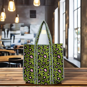 Bolsa de Mano de Moda Acolchada Bohemia con Estampado Floral Verde para Mujer, Ecológica, Vintage, Duradera, con Cremallera, para Compras, Viajes, Bolsas Personalizadas - Product Image 1