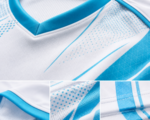 เสื้อฟุตบอลหญิงสั่งทำพิเศษ ผ้าโพลีเอสเตอร์ 100% ระบายอากาศได้ดี พิมพ์ลายแบบซับลิเมชั่น แขนสั้น ทรงพอดีตัว บริการ OEM สีขาว/ฟ้าอ่อน - Product Image 6