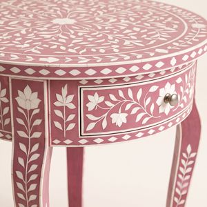 Floral Pattern Bone Inlay Side Table With 1 Drawer Handmade Wooden side Table Nightstand Table bedroom Furniture Home Decor - Product Image 5