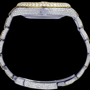 Reloj Personalizado con Cristales de 41 mm, Movimiento de Cuarzo, Oro Blanco, Acero Inoxidable, Números Arábigos, Esfera de Cristal de Dos Tonos, Estilo Hip Hop - Product Image 5