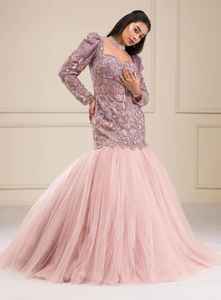 Vestido de Novia de Tul con Pedrería Lavanda, Hermoso Atuendo Nupcial, Nuevo Vestido de Novia de Moda de Alta Calidad con Mangas Largas - Product Image 5