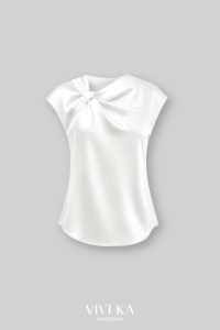 Women's Feminine White Silk Asymmetrical Collar Cap Sleeve <b>Blouse</b> Casual Short Summer Satin Breathable Soft Comfortable SOEN - Product Image 4