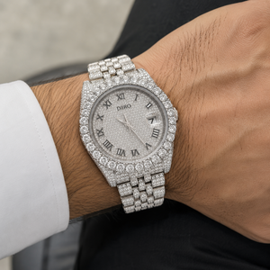 Montre de luxe pour homme entièrement sertie de diamants Moissanite, montre mécanique en or blanc et argent avec chiffres romains, style Hip Hop - Product Image 6