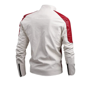 Chaqueta de Motociclista para Hombre de Cuero Vacuno Auténtico, Cuello Alto, Cierre de Cremallera, Corte Ajustado, Diseño con Bloques de Color - Product Image 6