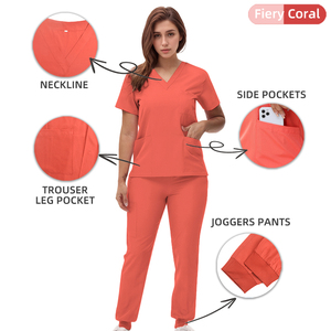 Ensemble d'uniformes médicaux unisexes à col en V avec pantalon droit et tissu tricoté – Vente en gros - Product Image 3