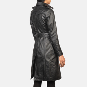 High Quality Wholesale <b>Women's</b> Jackets Stylish Genuine Leather Black <b>Double</b> <b>Breasted</b> Leather <b>Coat</b> Custom Logo Colors OEM - Product Image 2