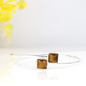 Wholesale 925 Sterling Silver Natural Tiger Eye Plated Cuff <b>Bracelet</b> Square <b>Stone</b> Handmade Gemstone Bangle Jewelry for Women - Product Image 2