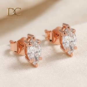 Boucles d'oreilles solitaires en or rose massif 14 carats avec diamant de laboratoire taille marquise pour femme, bijoux fins de luxe minimalistes pour mariage - Product Image 5
