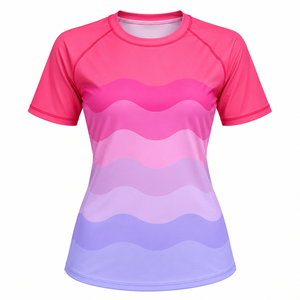 Women's Short Sleeve Rash Guard Gradient Color Sublimation Print Quick Dry <b>Swim</b> <b>Top</b> for Beachwear - Product Image 2