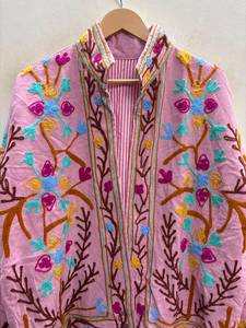 <b>Vintage</b> Floral Embroidered Velvet Reversible <b>Stand</b> Cotton Lining Jacket Windproof Breathable Suzani Overcoat Winter Regular <b>Coat</b> - Product Image 4